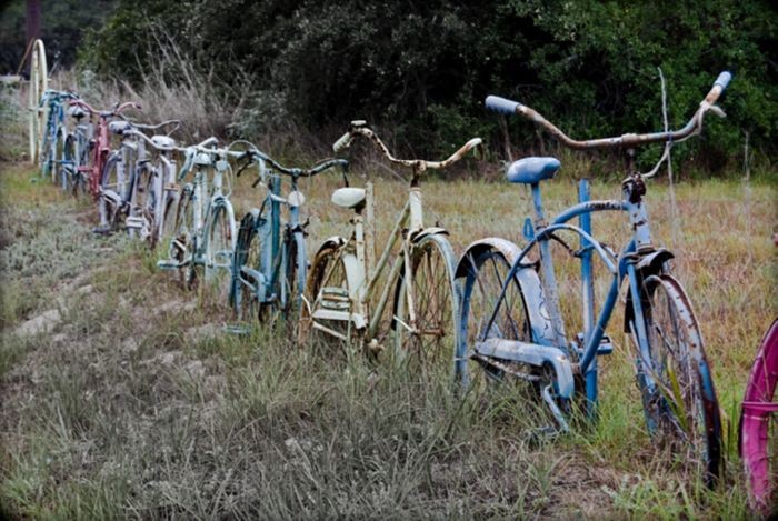 A fence made of old bicycles